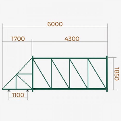 Ворота откатные каркас с заполнением из сетки Гиттер 4000х1700 мм RAL 6005